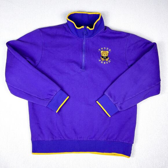 Teddy Fresh Half Zip Embroidered Sweatshirt Purple Sz Large - Picture 1 of 7
